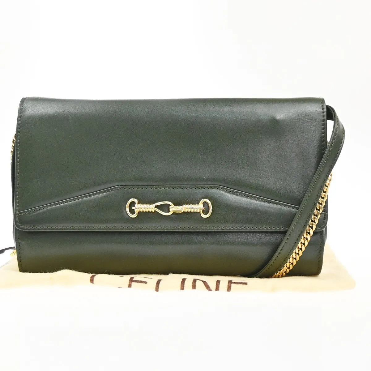 Celine Vintage Leather, Green, Leather, Shoulder Bag