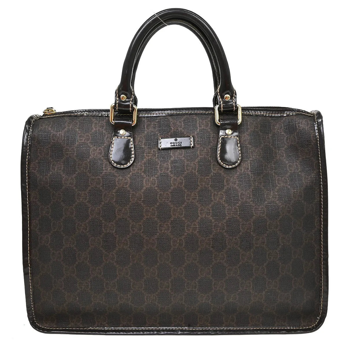 Gucci Plus Zip Tote GG Coated Canvas, Brown, Canvas, Handbag