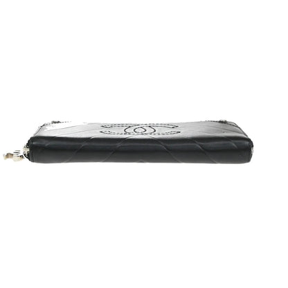 Chanel CC Charm Zip Around Quilted Lambskin, Black, Leather, Wallet