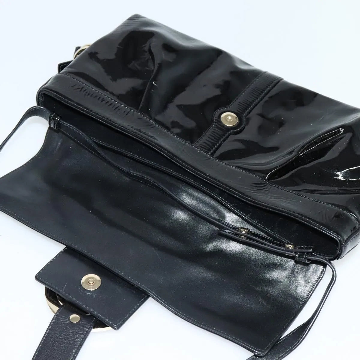 Bvlgari Chandra Flap Enamel, Black, Patent Leather, Shoulder Bag