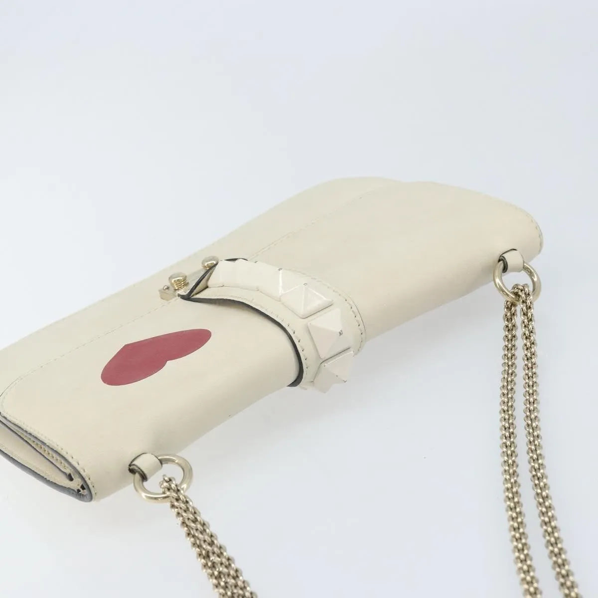 Valentino Garavani Glam Lock Leather, White, Leather, Shoulder Bag