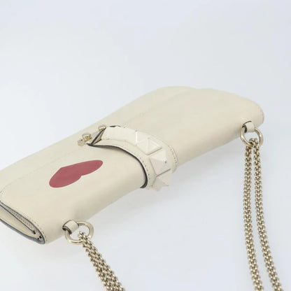 Valentino Garavani Glam Lock Leather, White, Leather, Shoulder Bag
