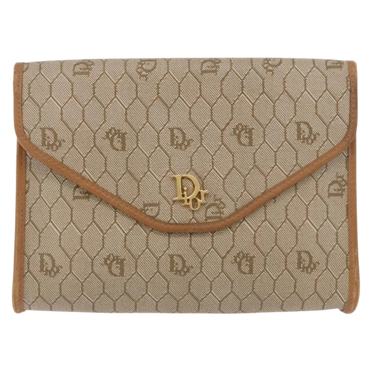Christian Dior Vintage Honeycomb chain Canvas, Beige, Canvas, Shoulder Bag