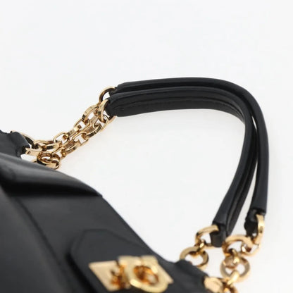 Salvatore Ferragamo W Chain Tote Leather, Black, Leather, Handbag