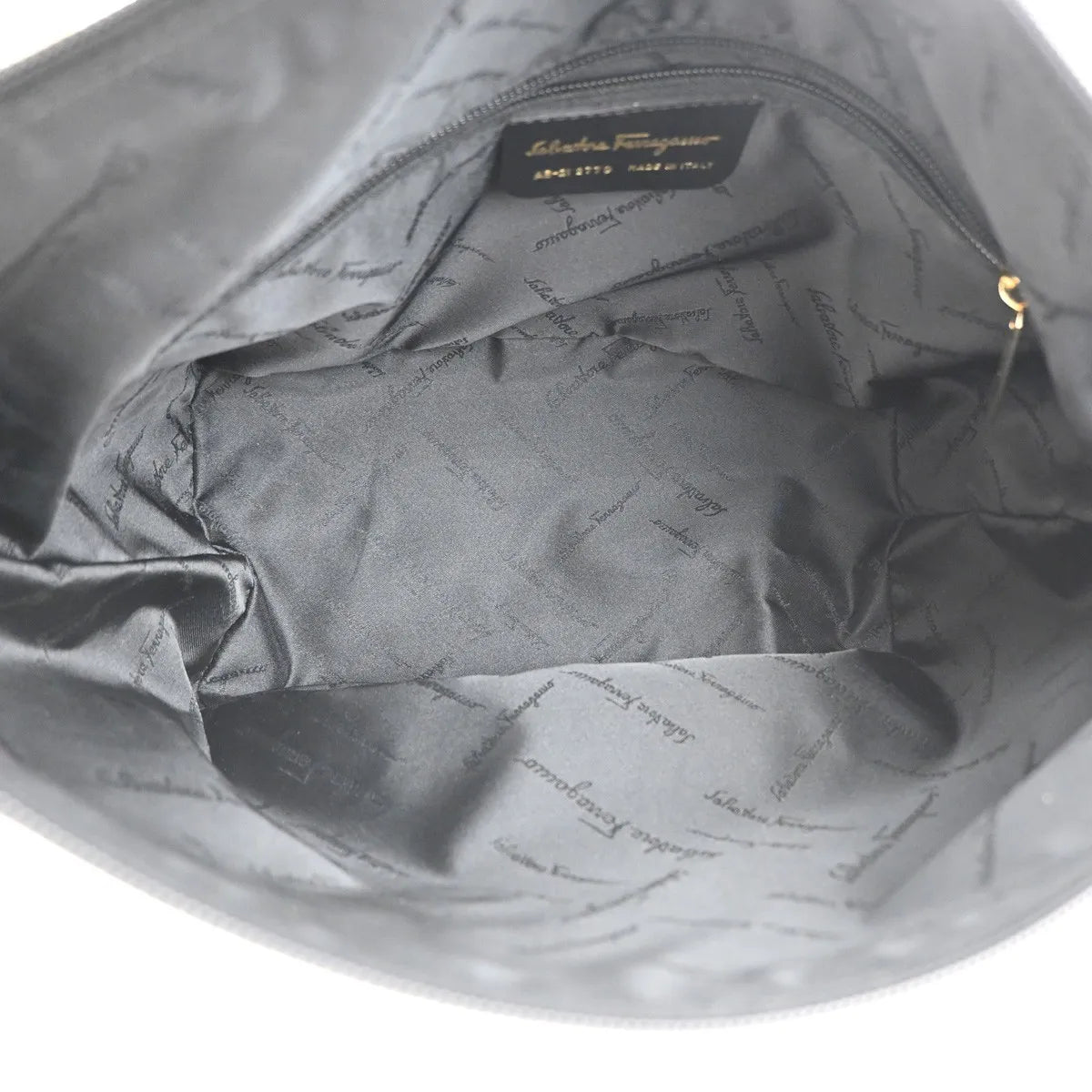 Salvatore Ferragamo Gancini Zip Canvas, Black, Canvas, Shoulder Bag