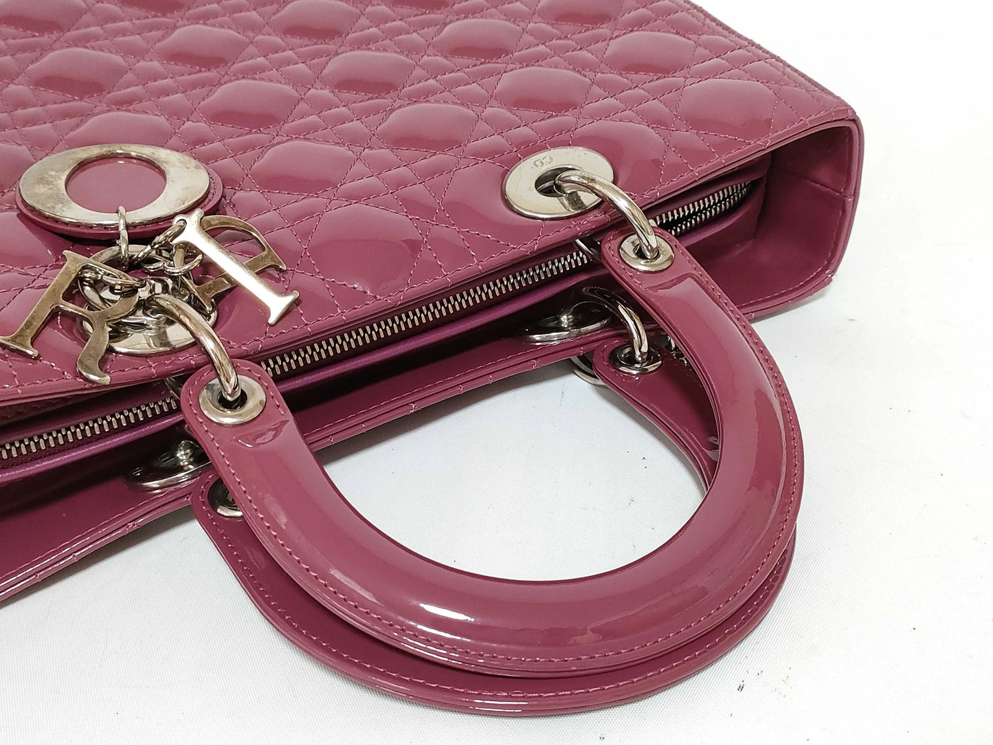 Christian Dior Lady Dior Patent, Purple, Patent Leather, Handbag