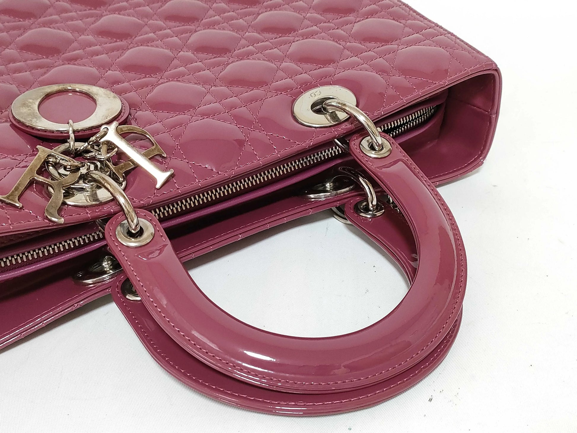 Christian Dior Lady Dior Patent, Purple, Patent Leather, Handbag