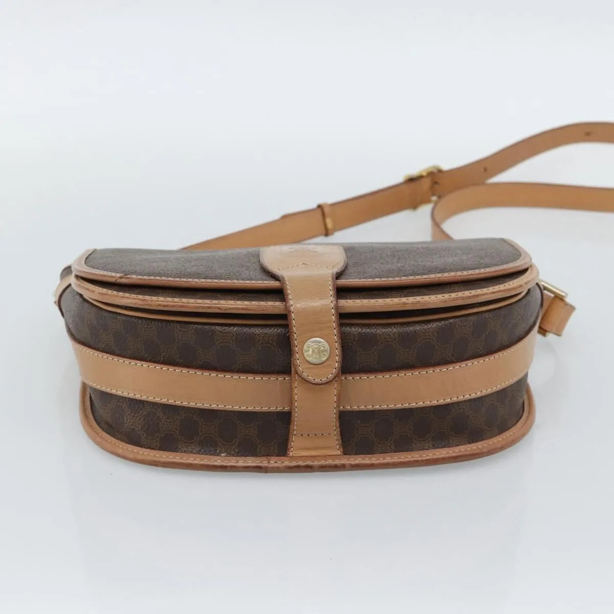 Celine Vintage Macadam Canvas and Leather, Brown, Canvas, Shoulder Bag