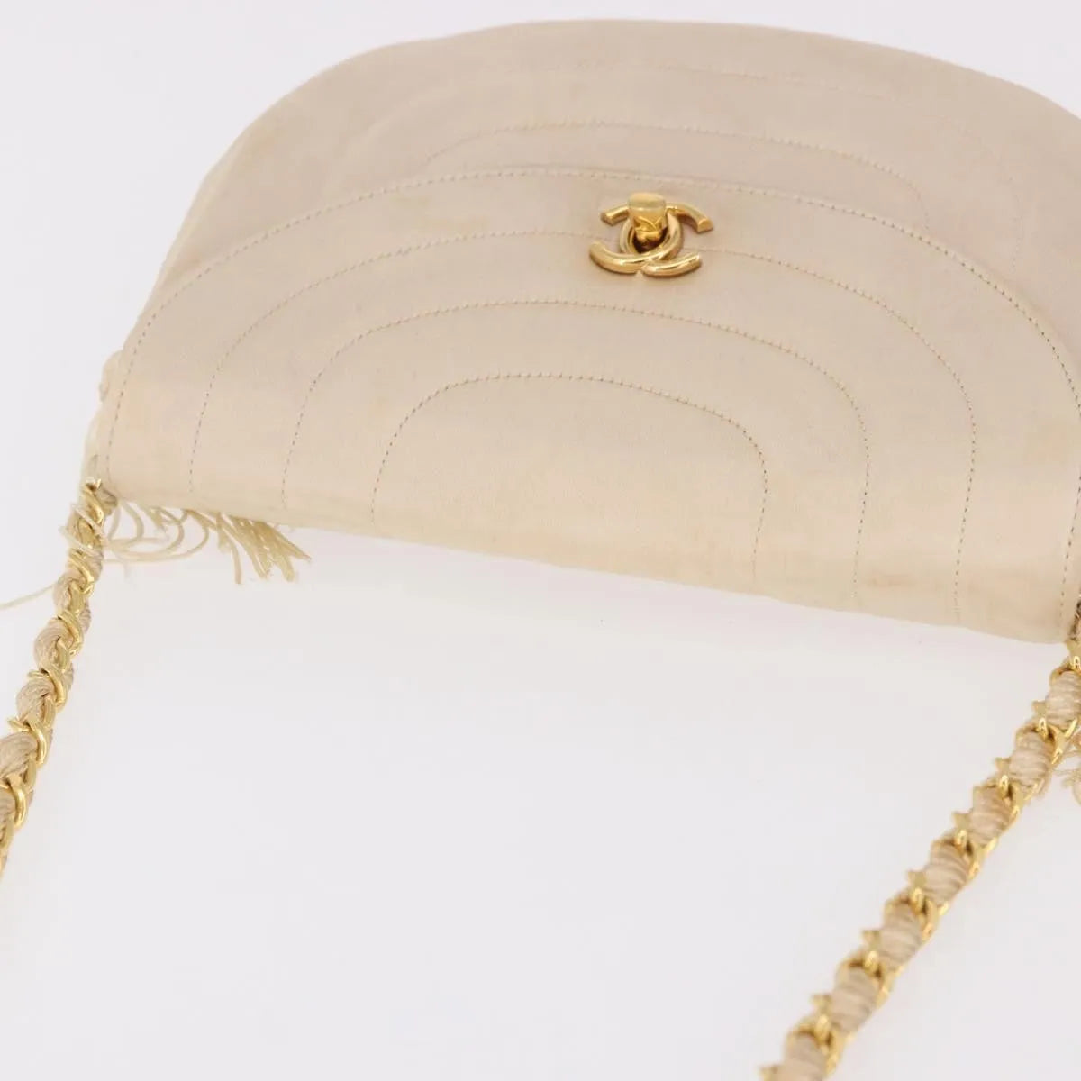Chanel Vintage Round Flap Satin, Beige, Satin, Shoulder Bag