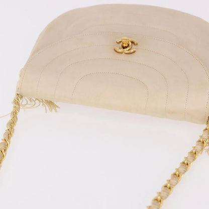 Chanel Vintage Round Flap Satin, Beige, Satin, Shoulder Bag