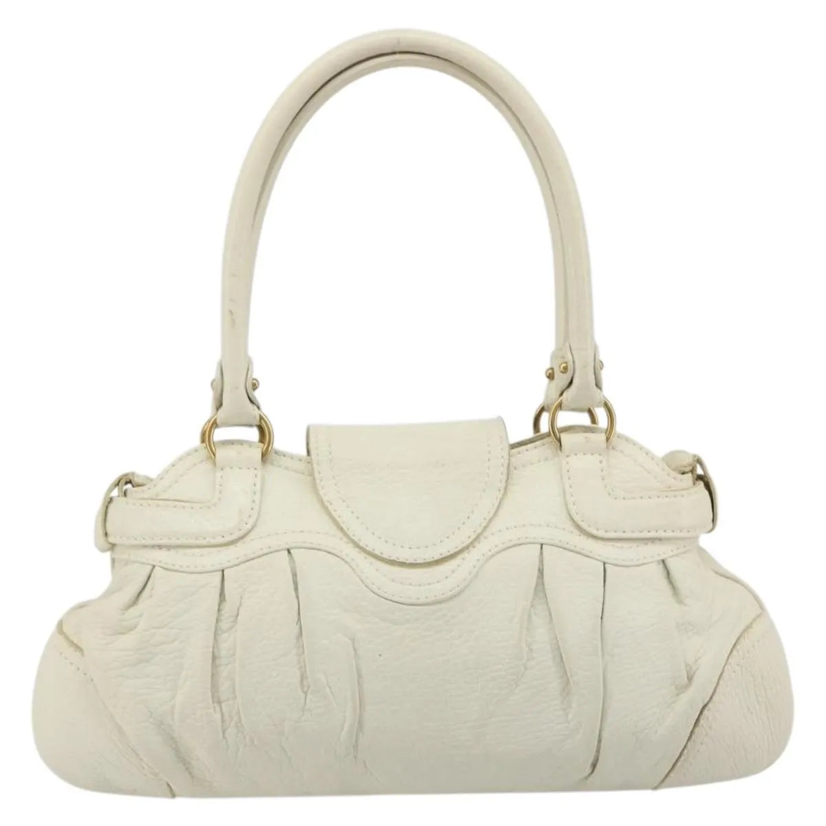 Salvatore Ferragamo Gancini Leather, White, Leather, Handbag