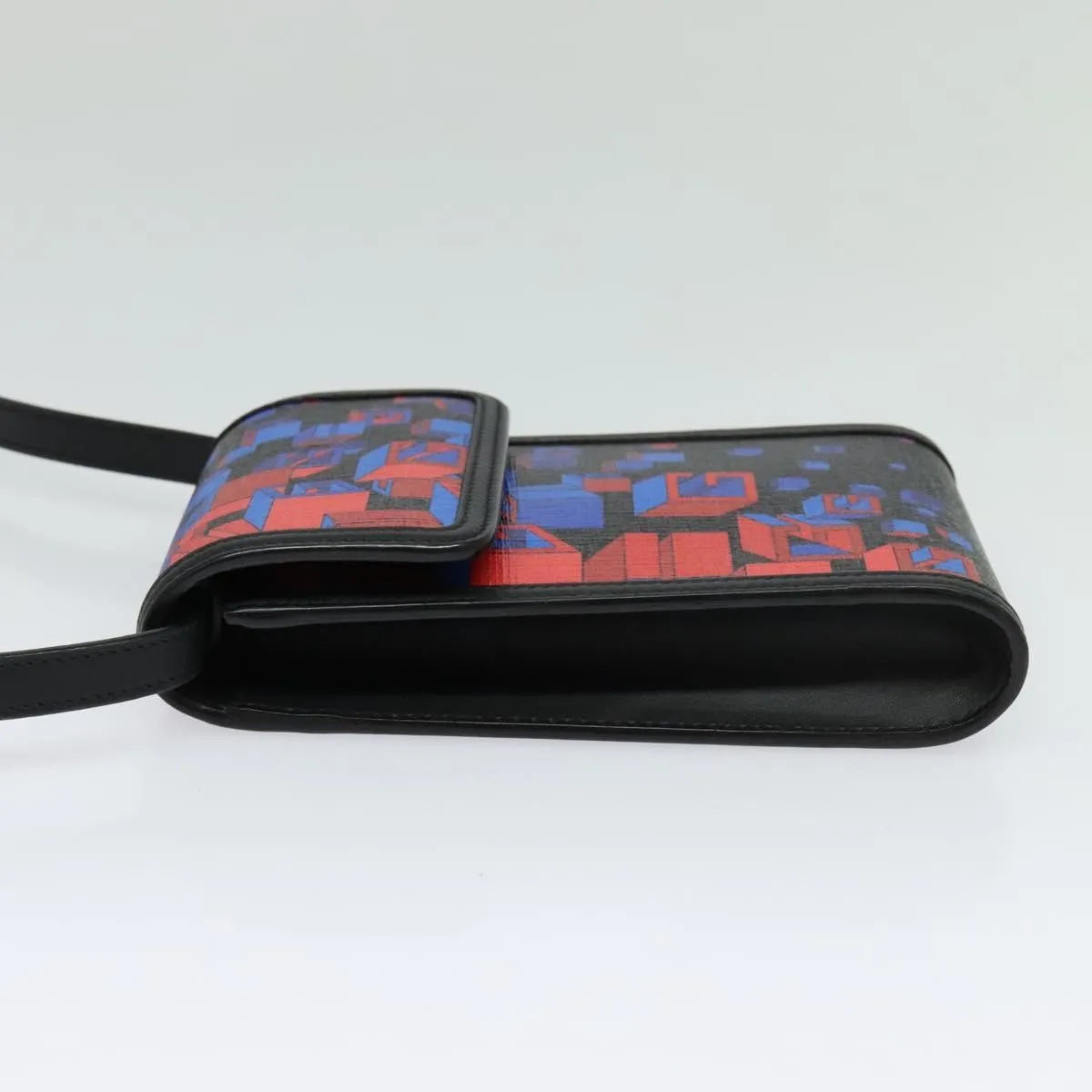 Gucci Flap Printed Coated Canvas, Black, PVC, Shoulder Bag