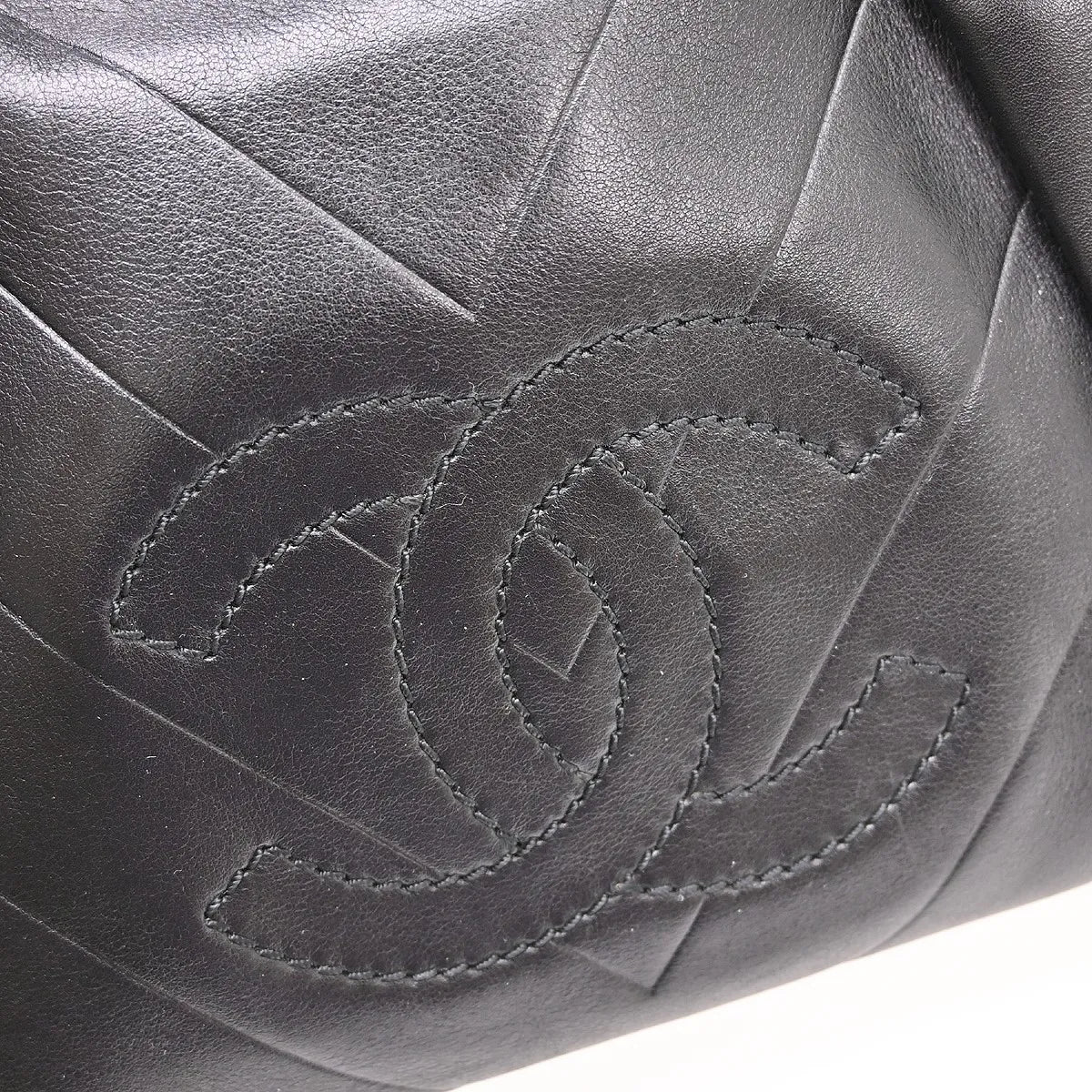 Chanel All Day Long Bowler Chevron Leather, Black, Leather, Tote Bag