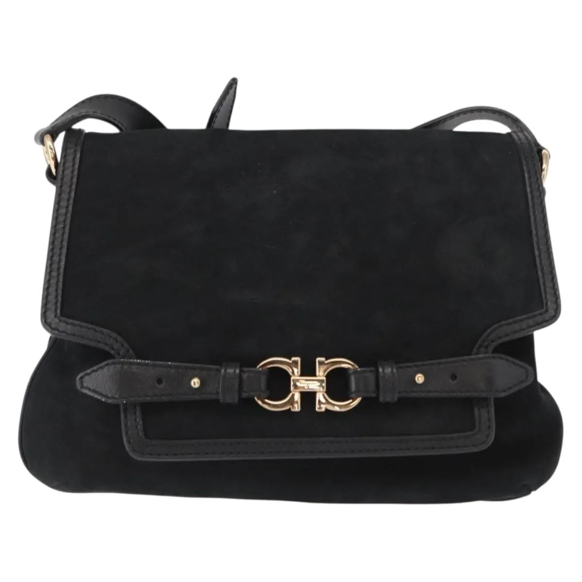 Salvatore Ferragamo Gancini Suede, Black, Suede, Shoulder Bag