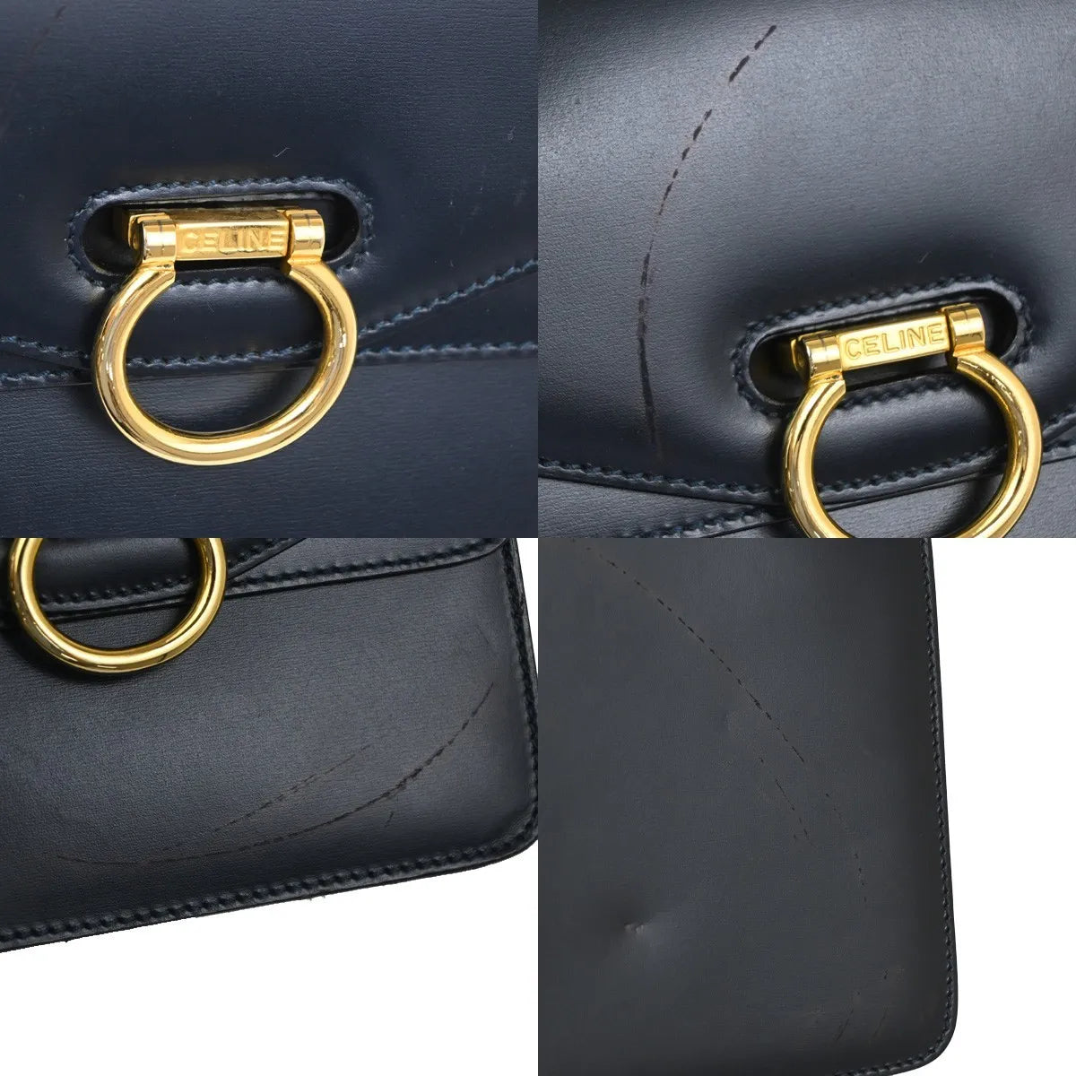 Celine Gancini Leather, Navy, Leather, Handbag
