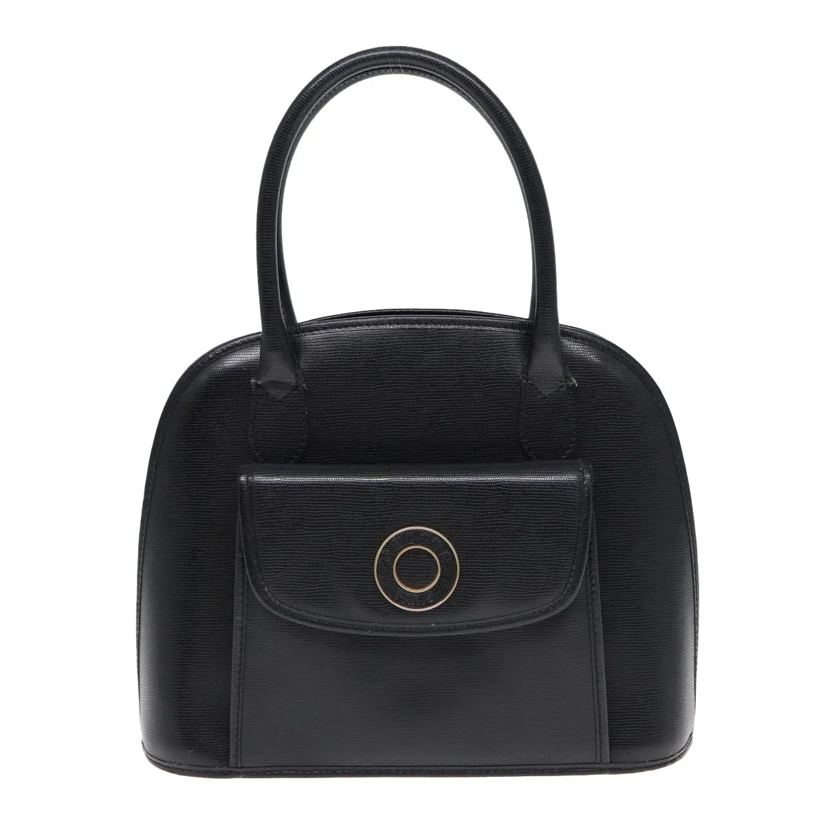 Celine Circle Logo Leather, Black, Leather, Handbag