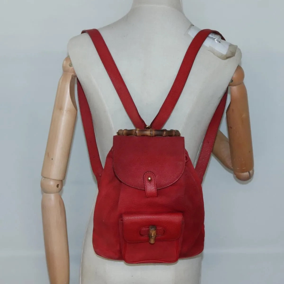 Gucci Vintage Bamboo Suede, Red, Suede, Backpack