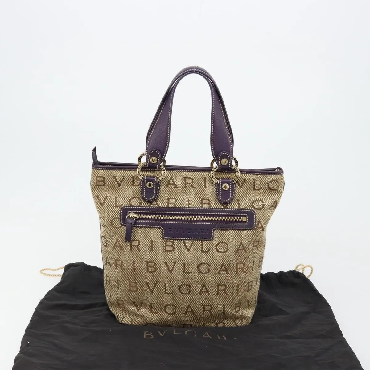 Bvlgari Logomania Canvas, Beige, Canvas, Tote Bag