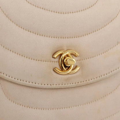 Chanel Vintage Round Flap Satin, Beige, Satin, Shoulder Bag