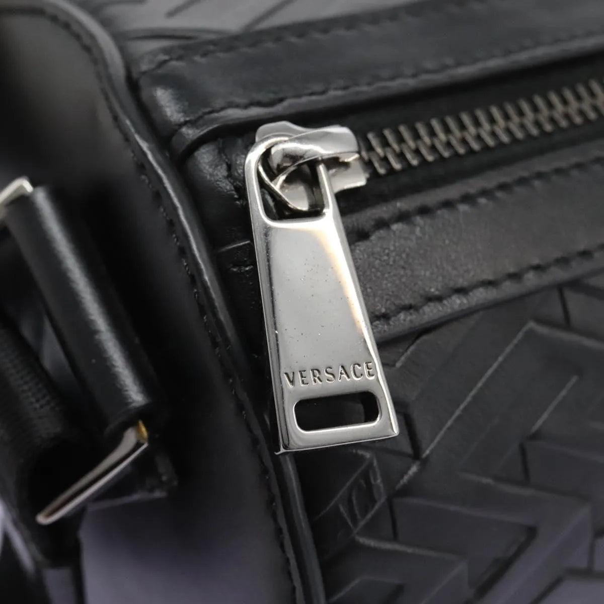 Versace La Greca Leather, Black, Leather, Shoulder Bag