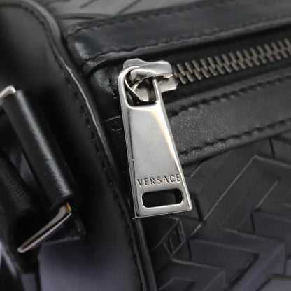 Versace La Greca Leather, Black, Leather, Shoulder Bag