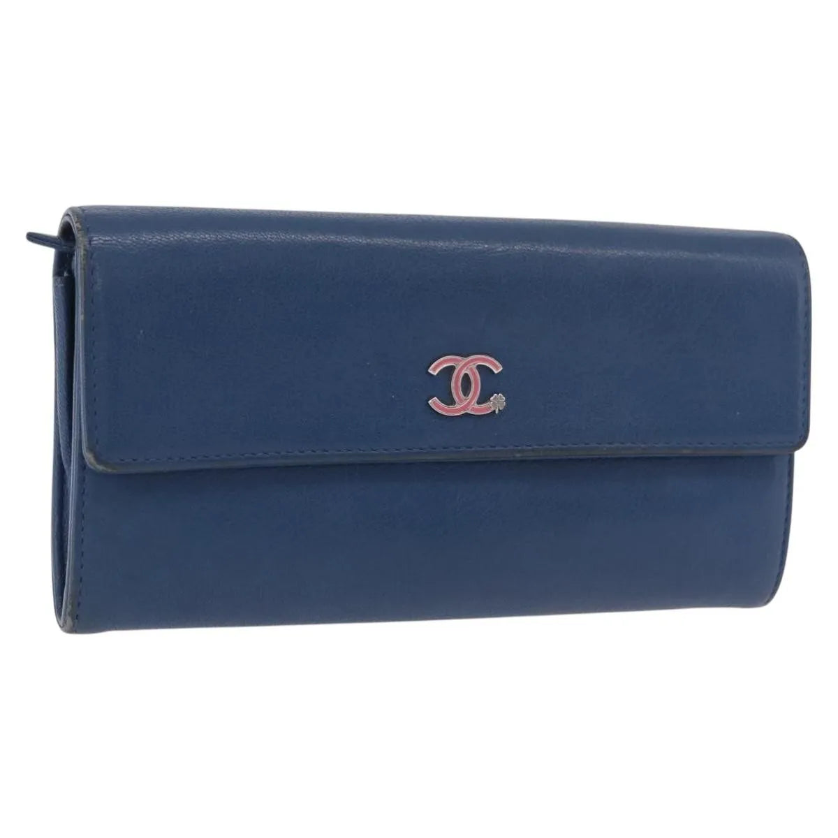 Chanel Lucky Clover Long Flap Wallet Leather, Blue, Leather, Wallet