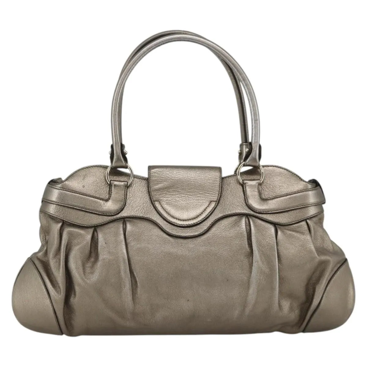 Salvatore Ferragamo Gancini Leather, Silver, Leather, Handbag