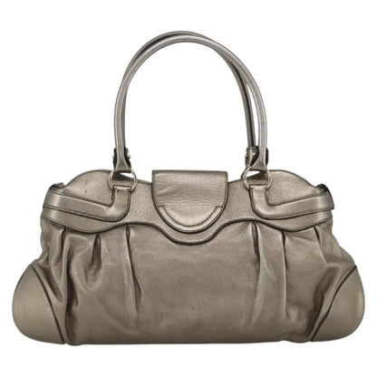 Salvatore Ferragamo Gancini Leather, Silver, Leather, Handbag