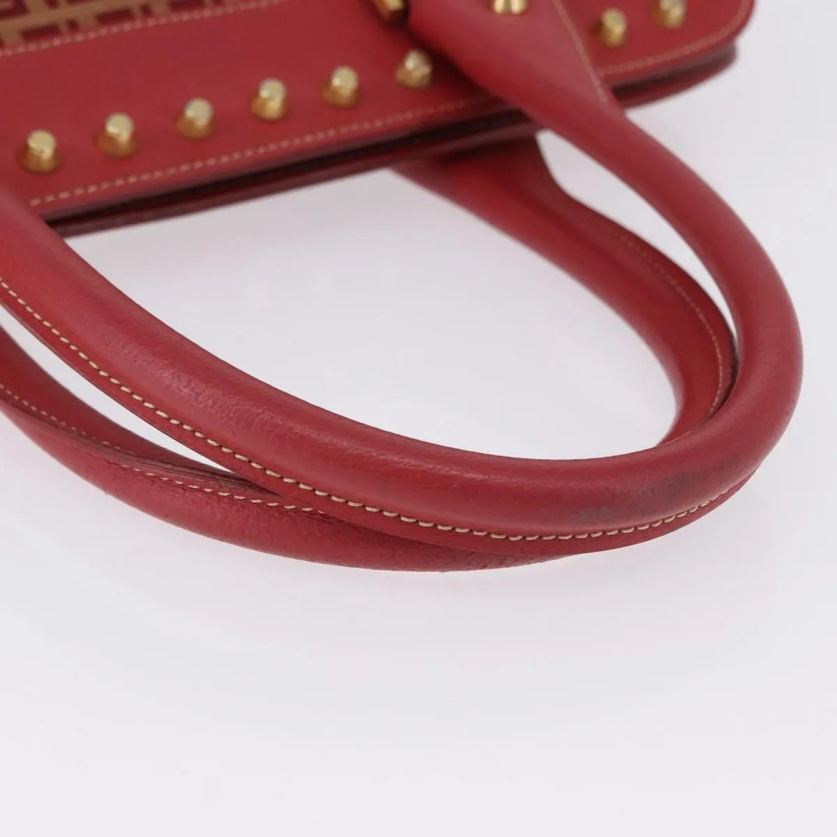 Fendi Studded Handle canvas, Red, Canvas, Handbag