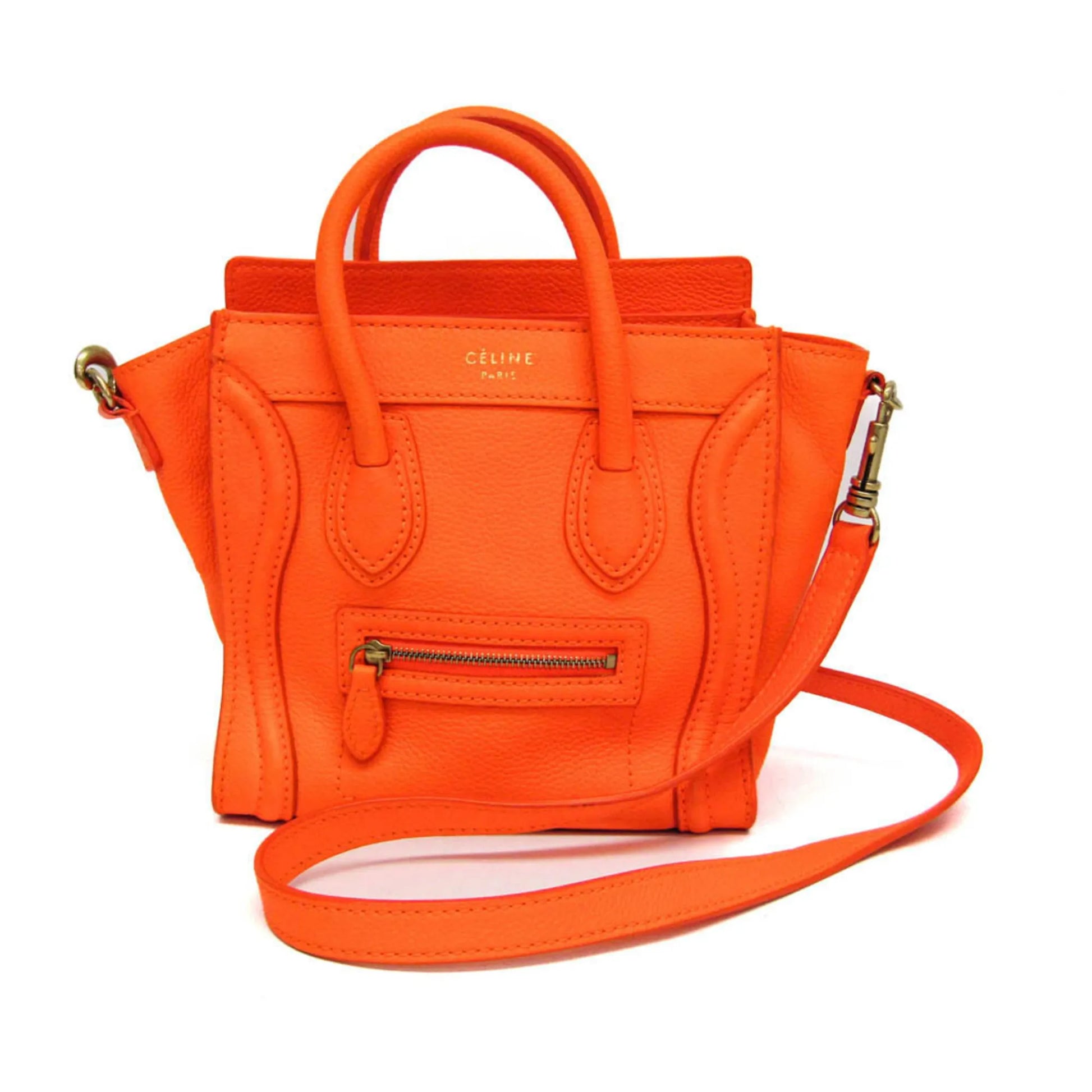 Celine Multicolor Luggage Leather, Orange, Leather, Handbag