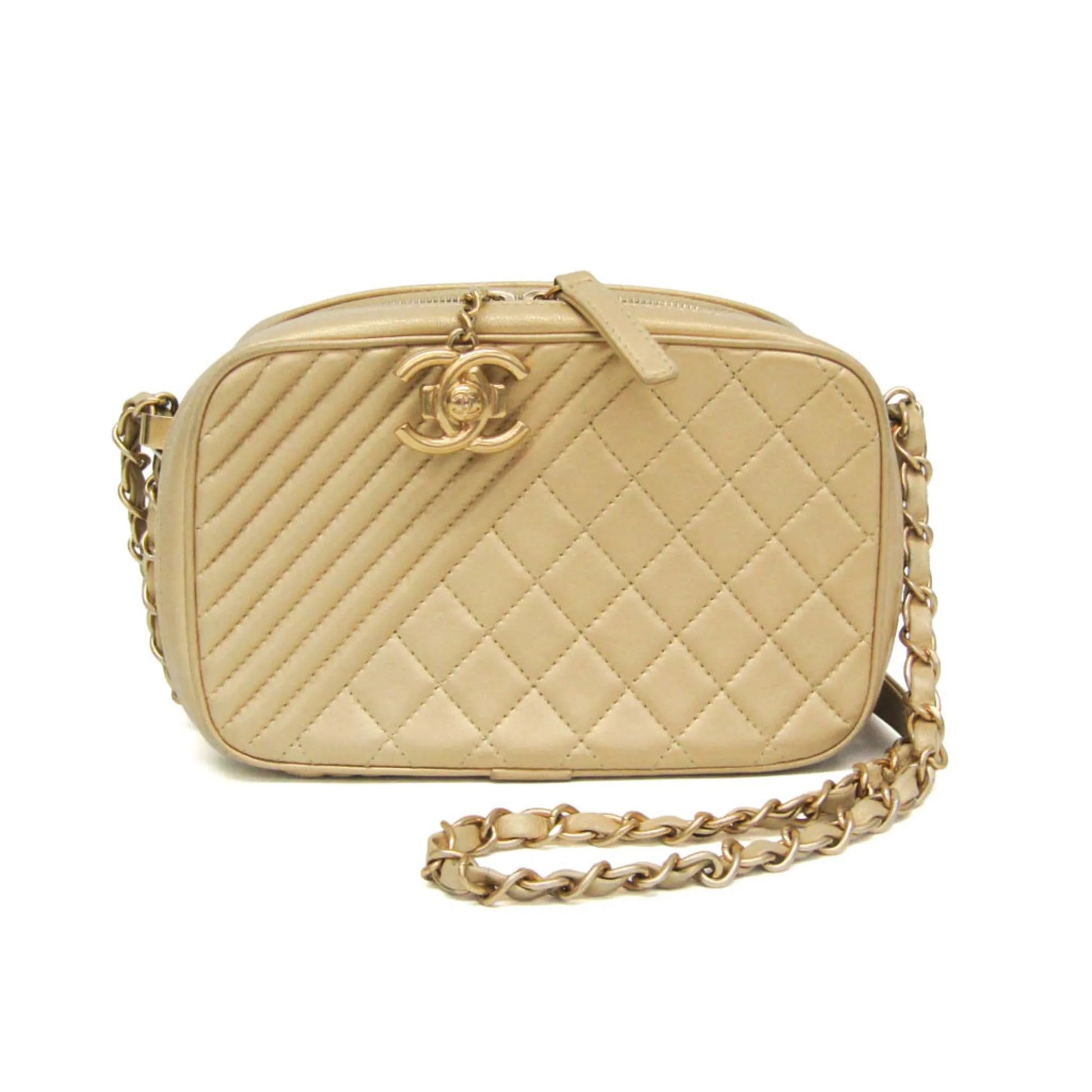 Chanel Coco Boy Camera Quilted Leather, Gold, Leather, Shoulder Bag