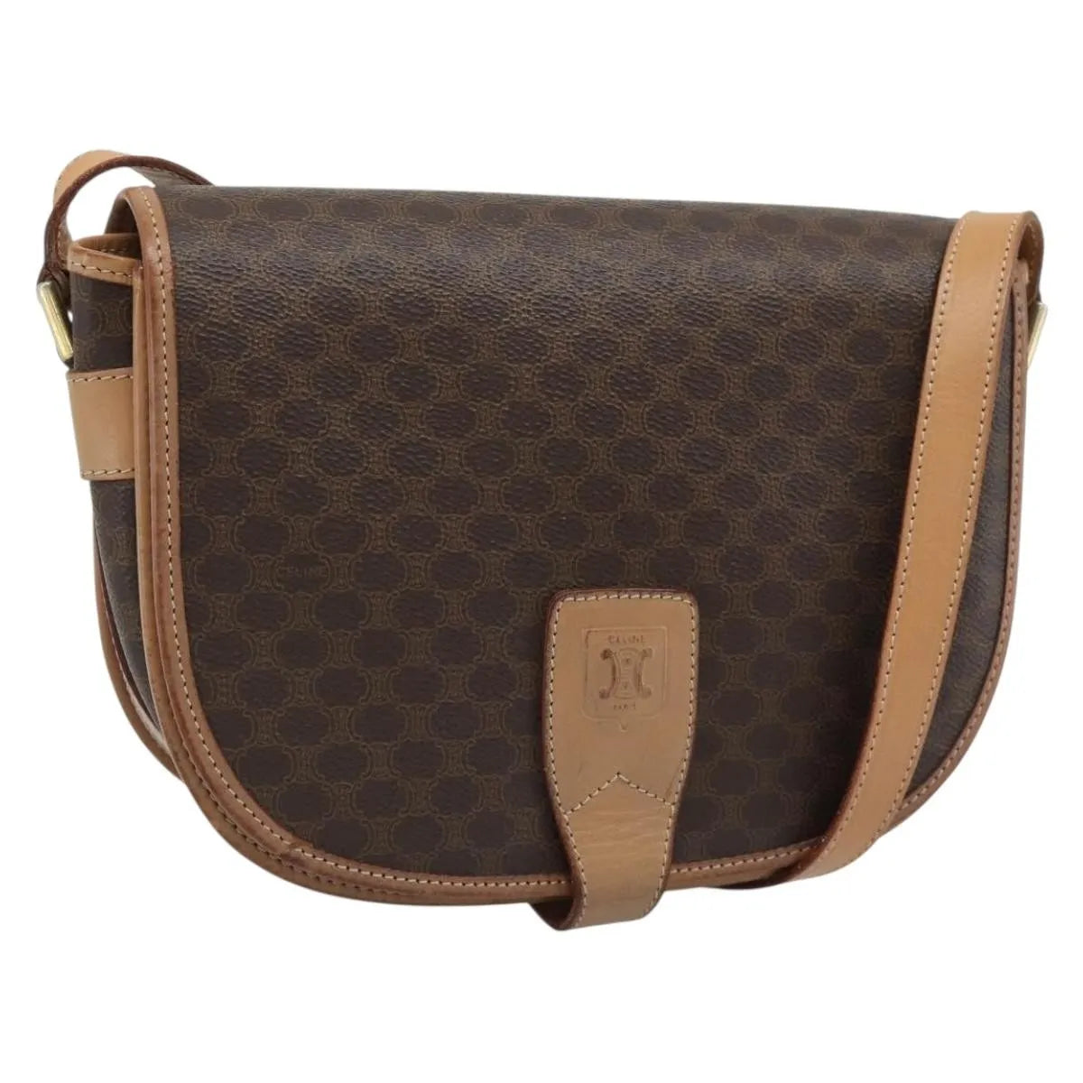 Celine Vintage Macadam Canvas and Leather, Brown, Canvas, Shoulder Bag