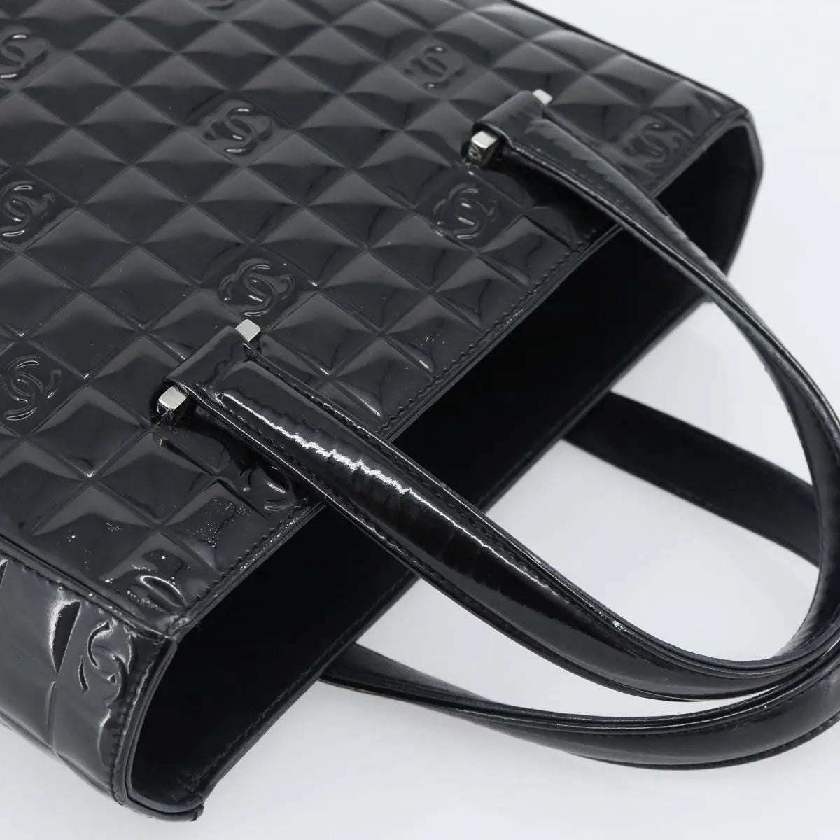 Chanel Chocolate Bar CC Tote Quilted Patent, Black, Patent Leather, Tote Bag