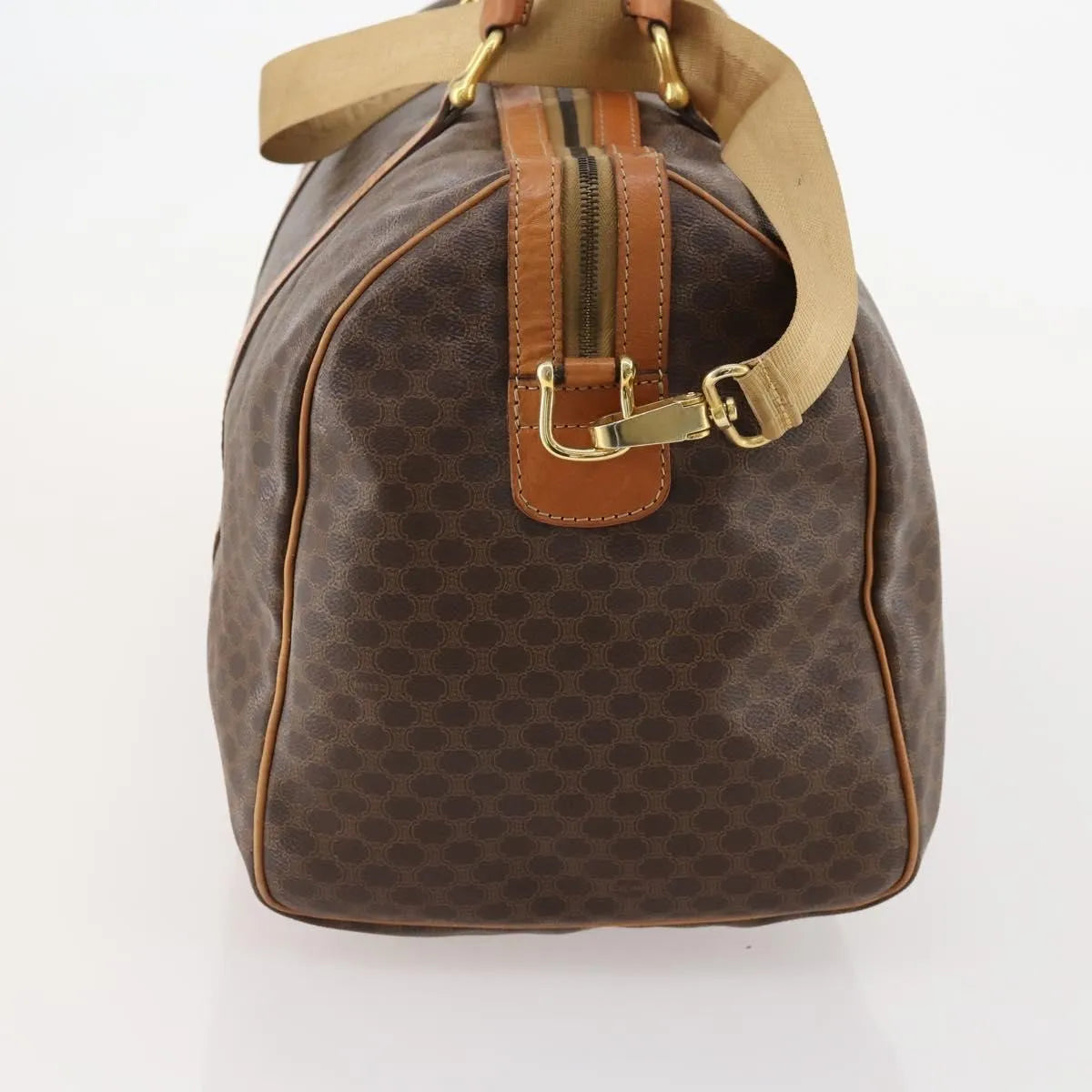 Celine Vintage Duffle Canvas and Leather, Brown, Canvas, Travel Bag