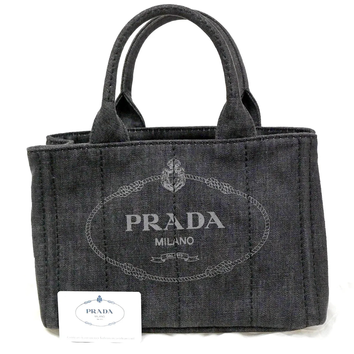 Prada Canapa Convertible Tote Denim, Black, Denim, Tote Bag