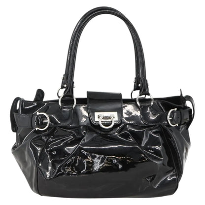 Salvatore Ferragamo Gancini Patent Leather, Black, Patent Leather, Handbag