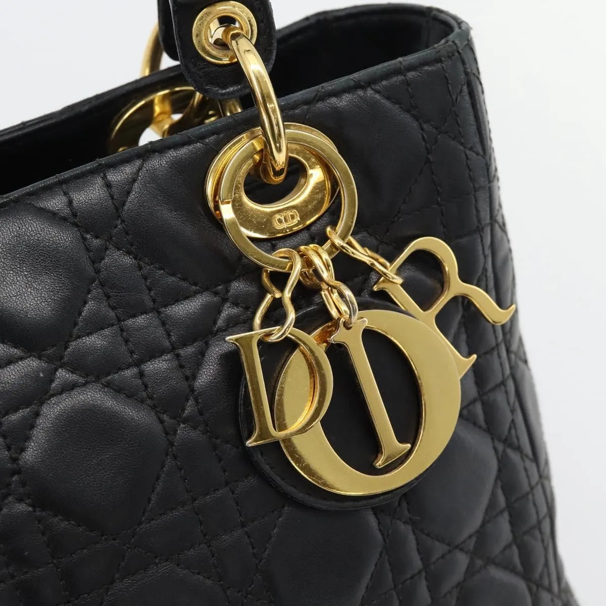 Christian Dior Vintage Lady Dior Cannage Quilt Lambskin, Black, Leather, Handbag