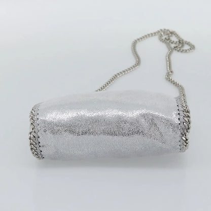 Stella McCartney Falabella Fold Over Faux Leather, Silver, Polyester, Shoulder Bag