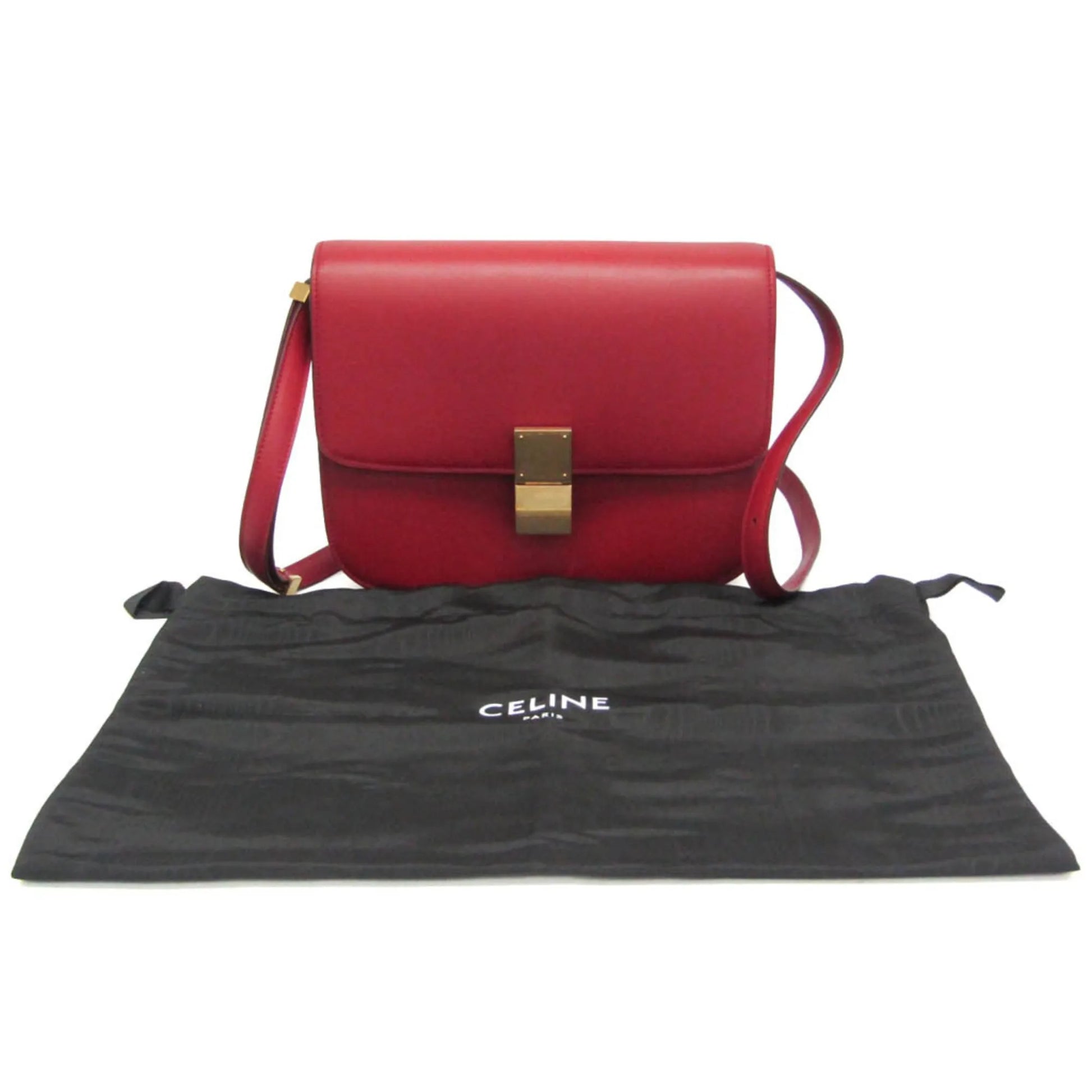 Celine Classic Box Smooth Leather, Red, Calfskin, Handbag