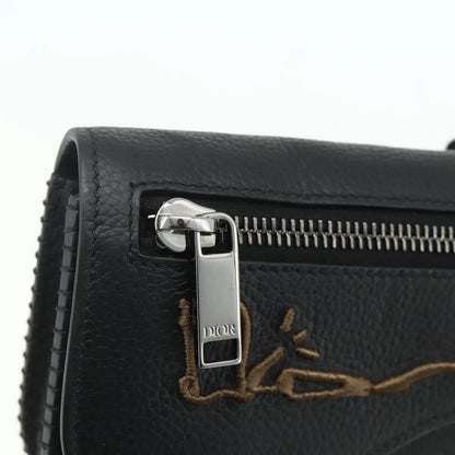 Christian Dior Saddle Pouch Belt Leather, Black, Leather, Clutch