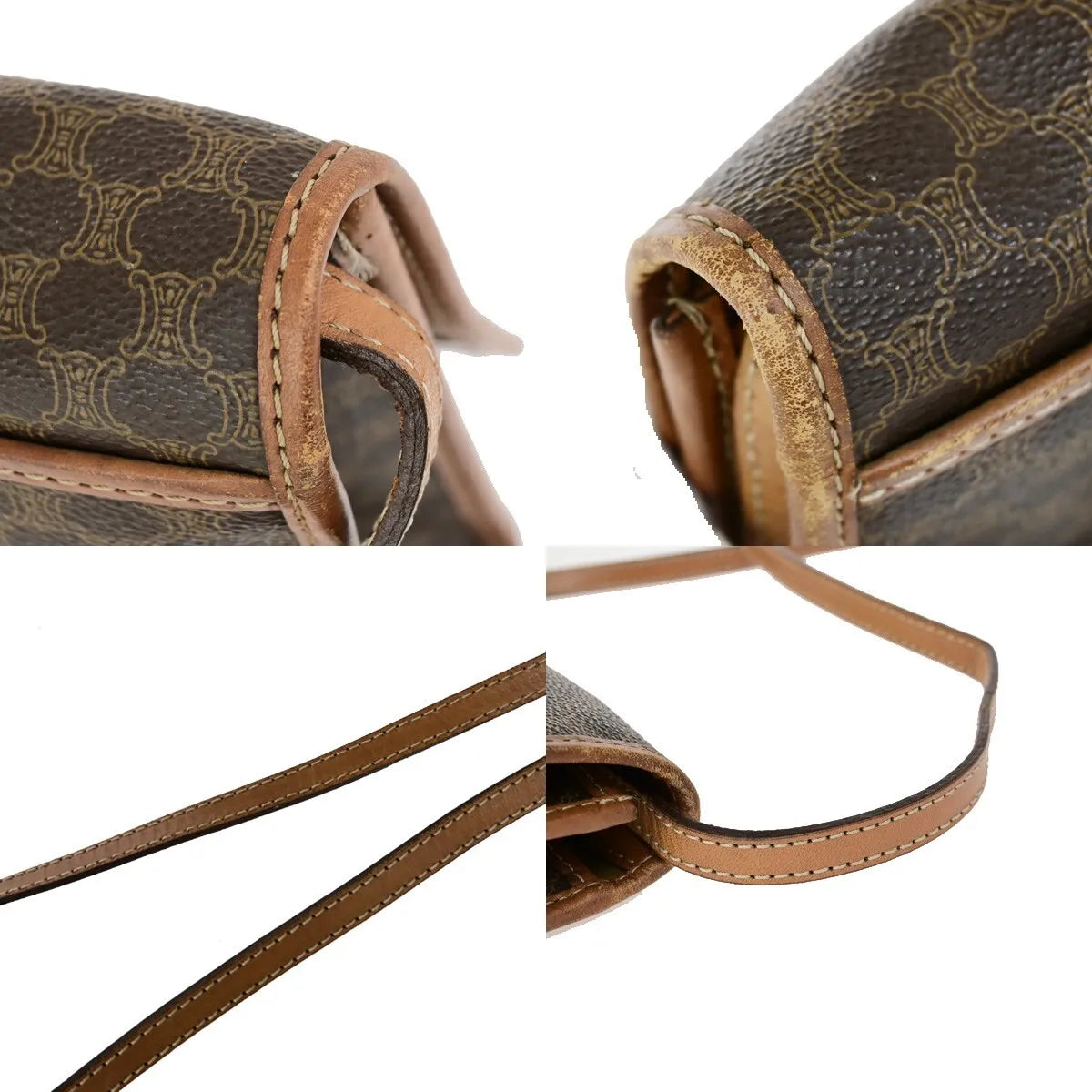 Celine Vintage Macadam Canvas and Leather, Brown, Canvas, Shoulder Bag