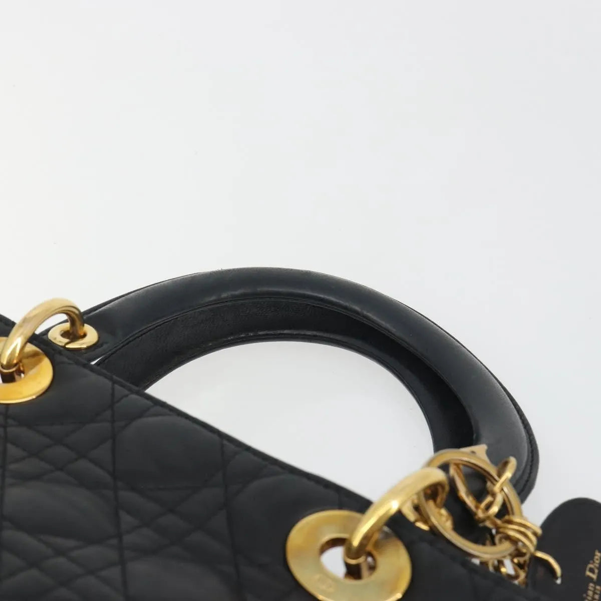 Christian Dior Vintage Lady Dior Cannage Quilt Lambskin, Black, Leather, Handbag
