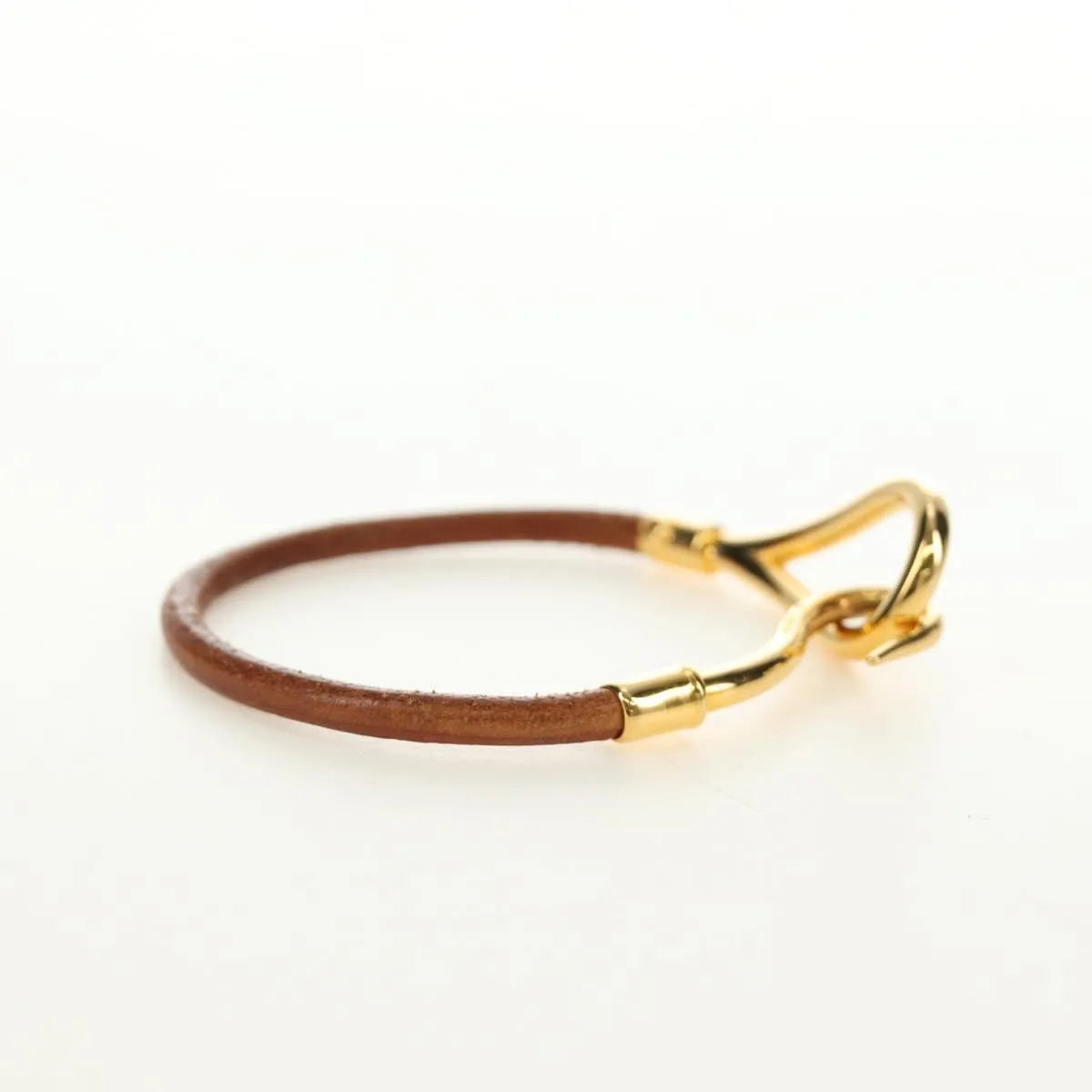 Hermes Jumbo Hook Braided Leather and Metal, Brown, Leather, Bracelet