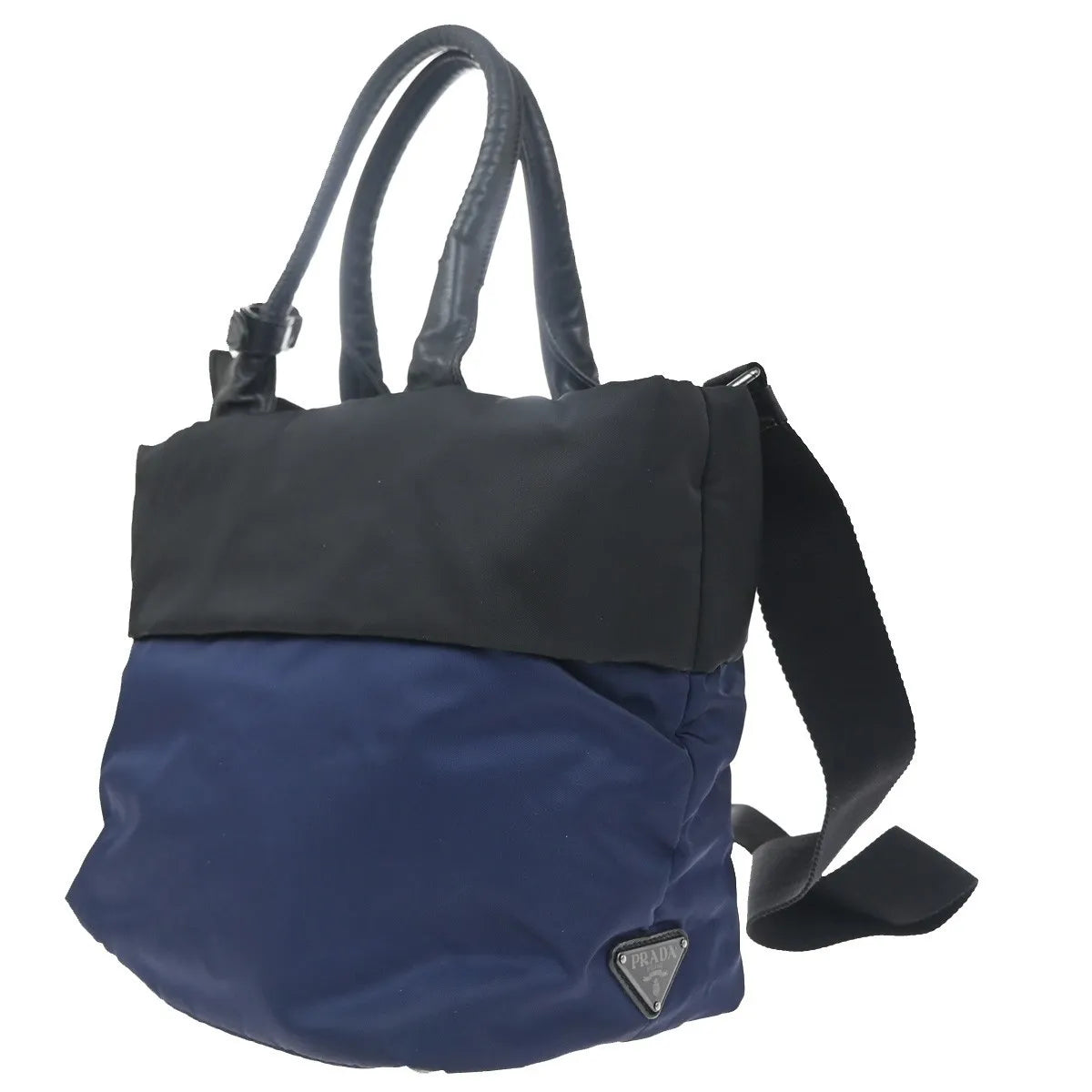 Prada Convertible Double Tote Tessuto, Black, Nylon, Handbag