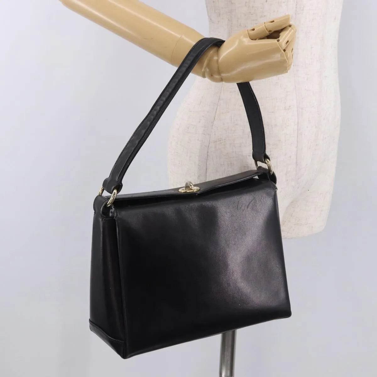 Gucci Vintage Convertible Bamboo Box Leather, Black, Leather, Handbag