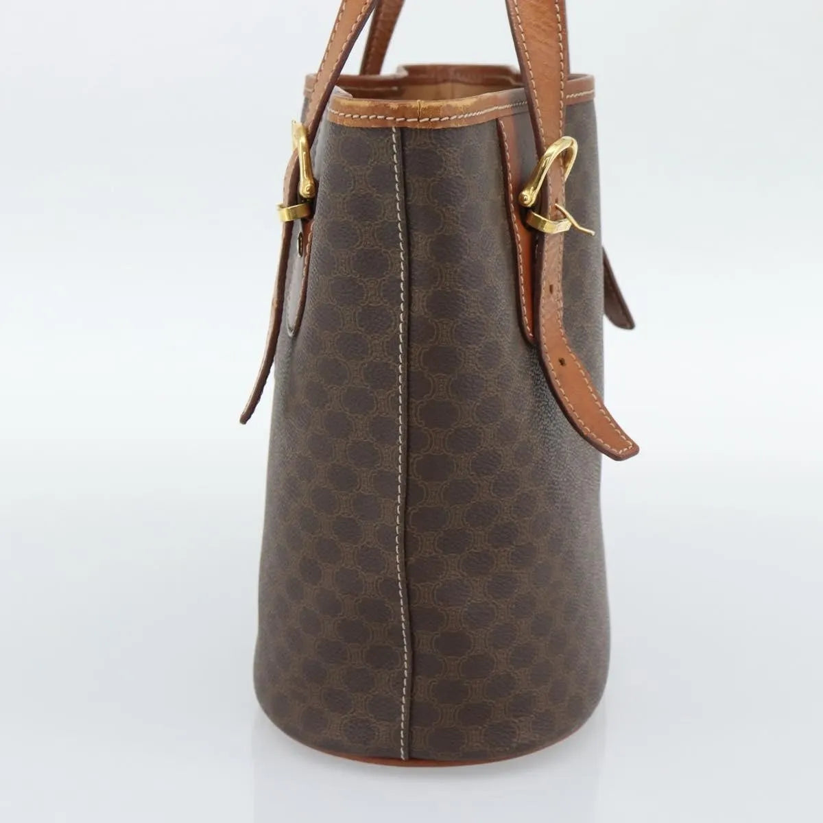 Celine Vintage Macadam Canvas and Leather, Brown, Canvas, Tote Bag