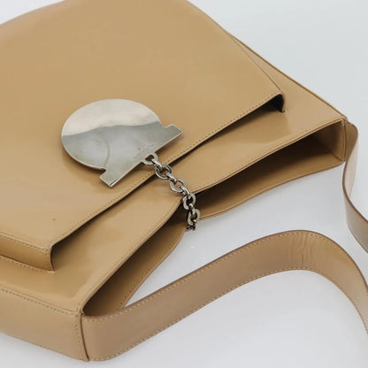 Salvatore Ferragamo Gancini Patent Leather, Beige, Patent Leather, Shoulder Bag