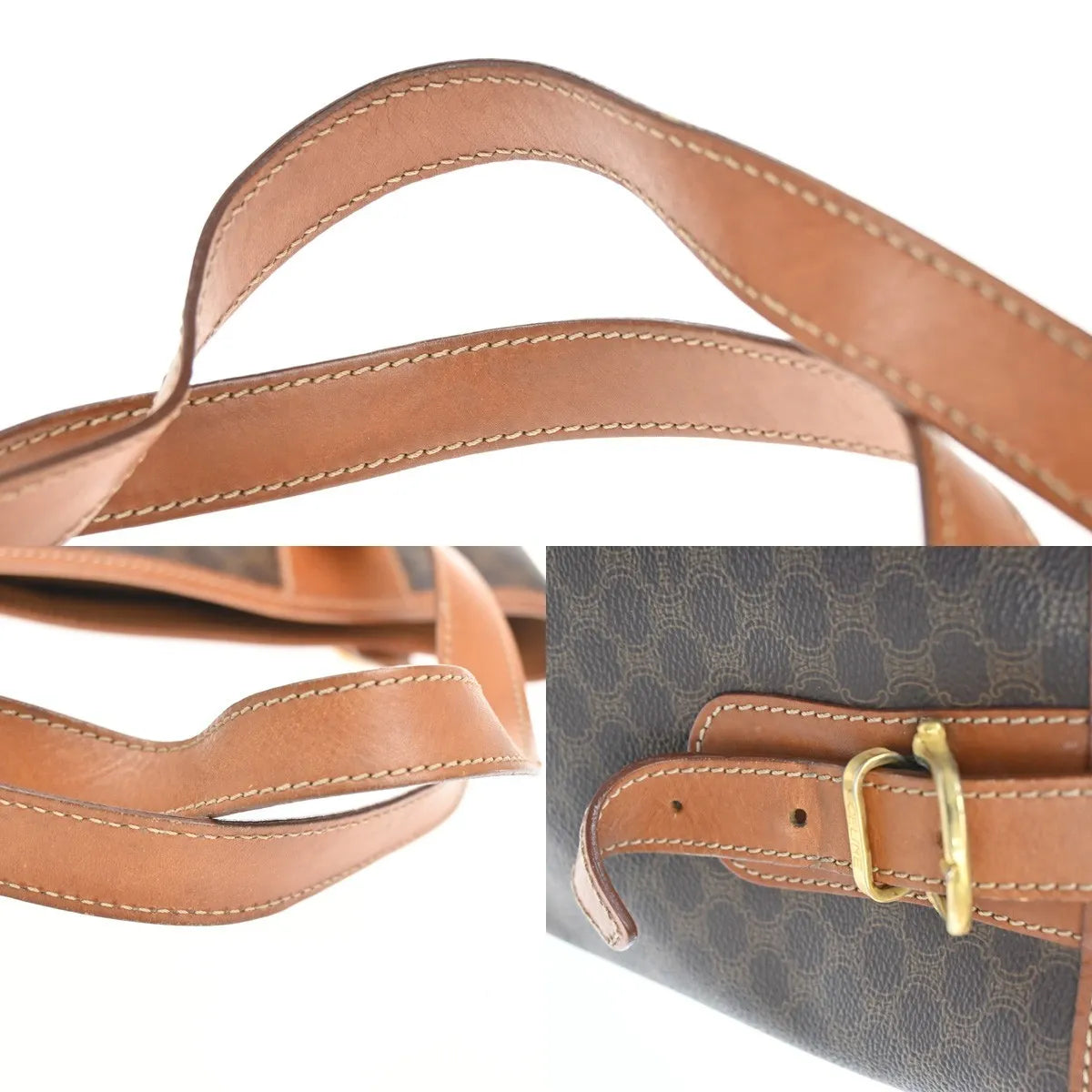 Celine Vintage Macadam Canvas and Leather, Brown, Canvas, Tote Bag