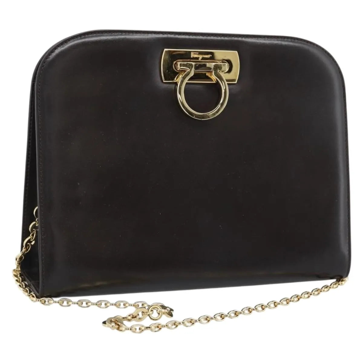 Salvatore Ferragamo Vintage Gancini Chain Leather, Brown, Leather, Shoulder Bag