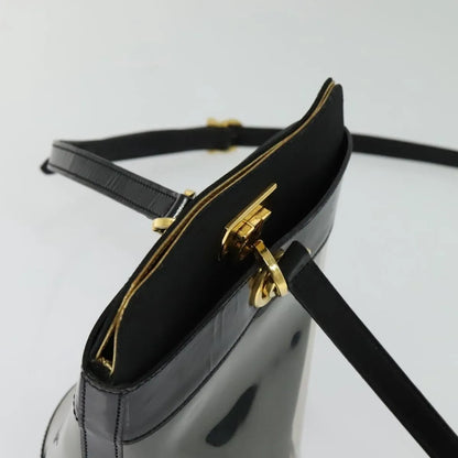 Salvatore Ferragamo Gancini Leather, Black, Leather, Shoulder Bag